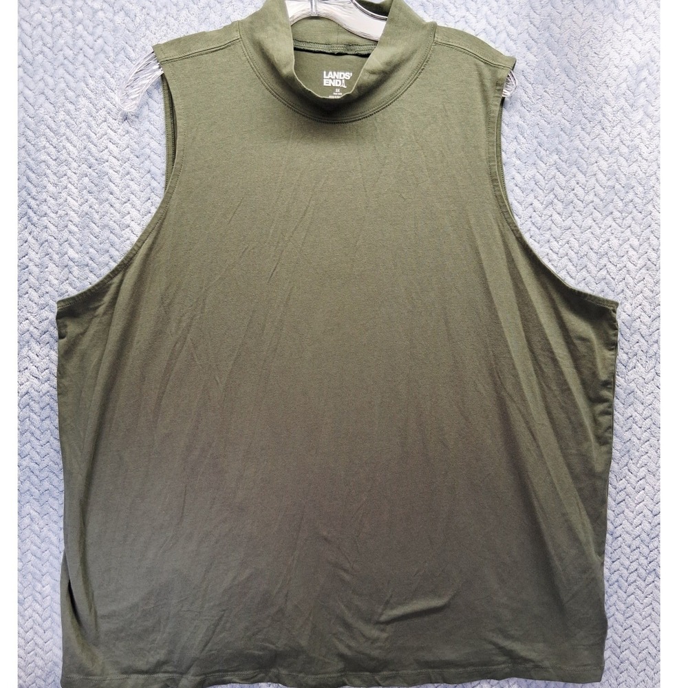 Lands End Women 3X Olive‎ Green Mock Neck Sleeveless Shell Top Cotton Blend